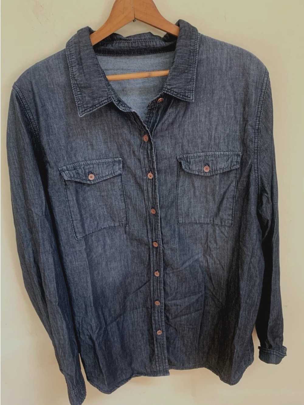 Lookbook Store Dark Denim Wash Button-Up Western Cotton Shirt Women’s Sz 2XL